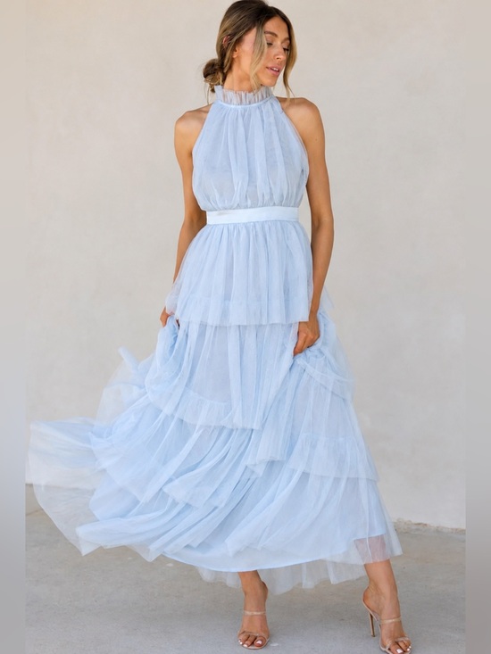 Aura Dresses & Skirts - Aura Powder Blue Tiered Tulle Maxi Dress | Romantic Formal Gown | Wedding Guest